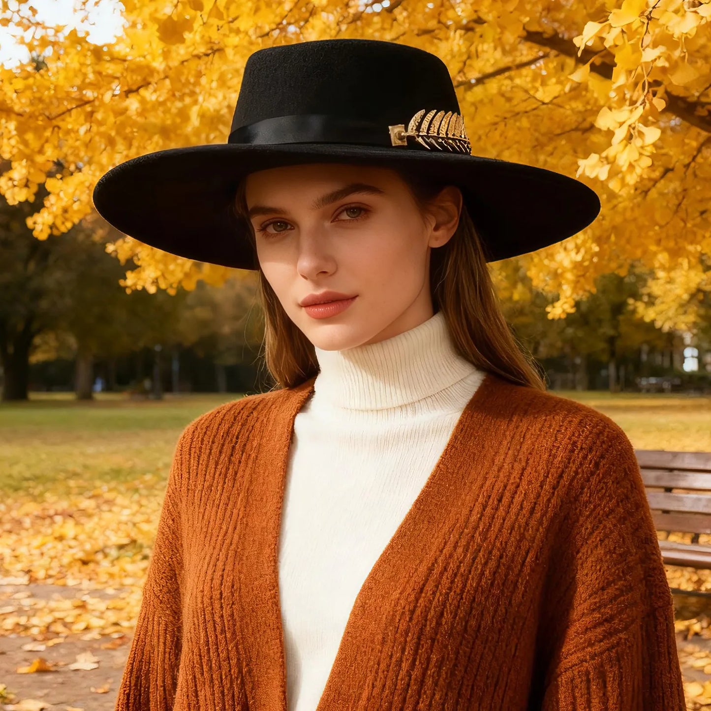 Womens Elegant Felt Cloche Flat Brim Hat with Metallic Fishbone Embellished Band - Louie's Joint 