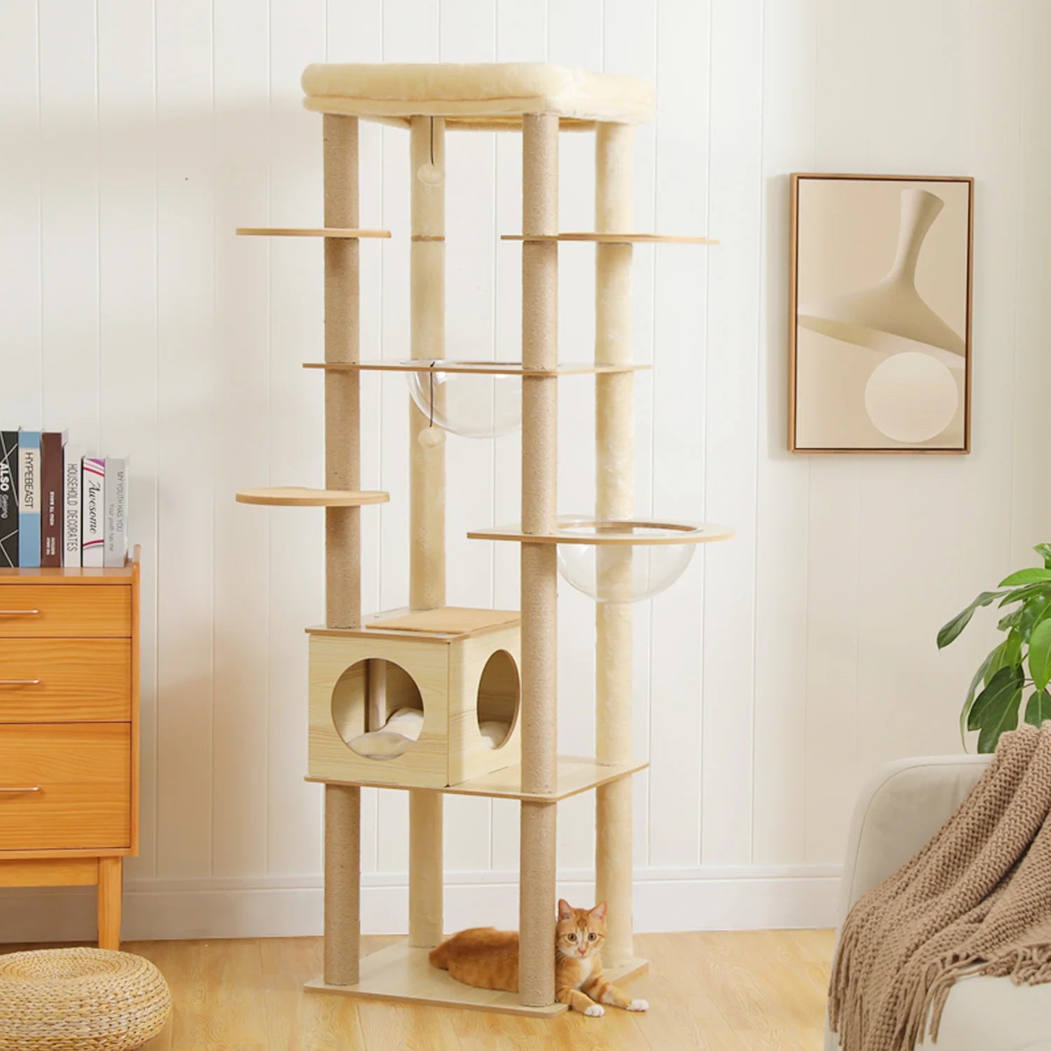 Multi-Level Cat Tree for Indoor Wood Cat Tower with Scratching Posts Spacious Condo Hammock Top Perch Cat Scratcher Cat Toys - Louie's Joint 