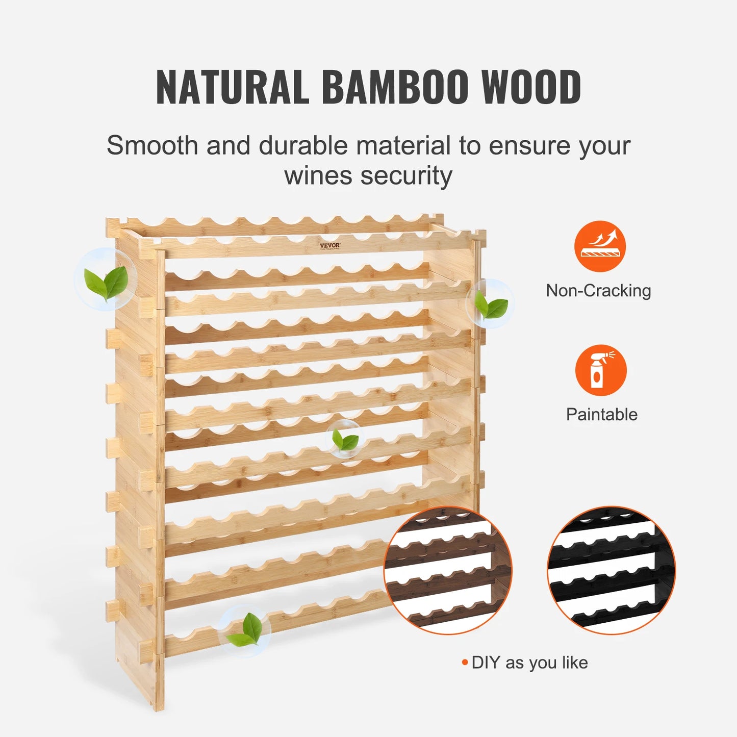 SucceBuy Eight-Tier Stackable Bamboo Wine Rack Free Standing Storage