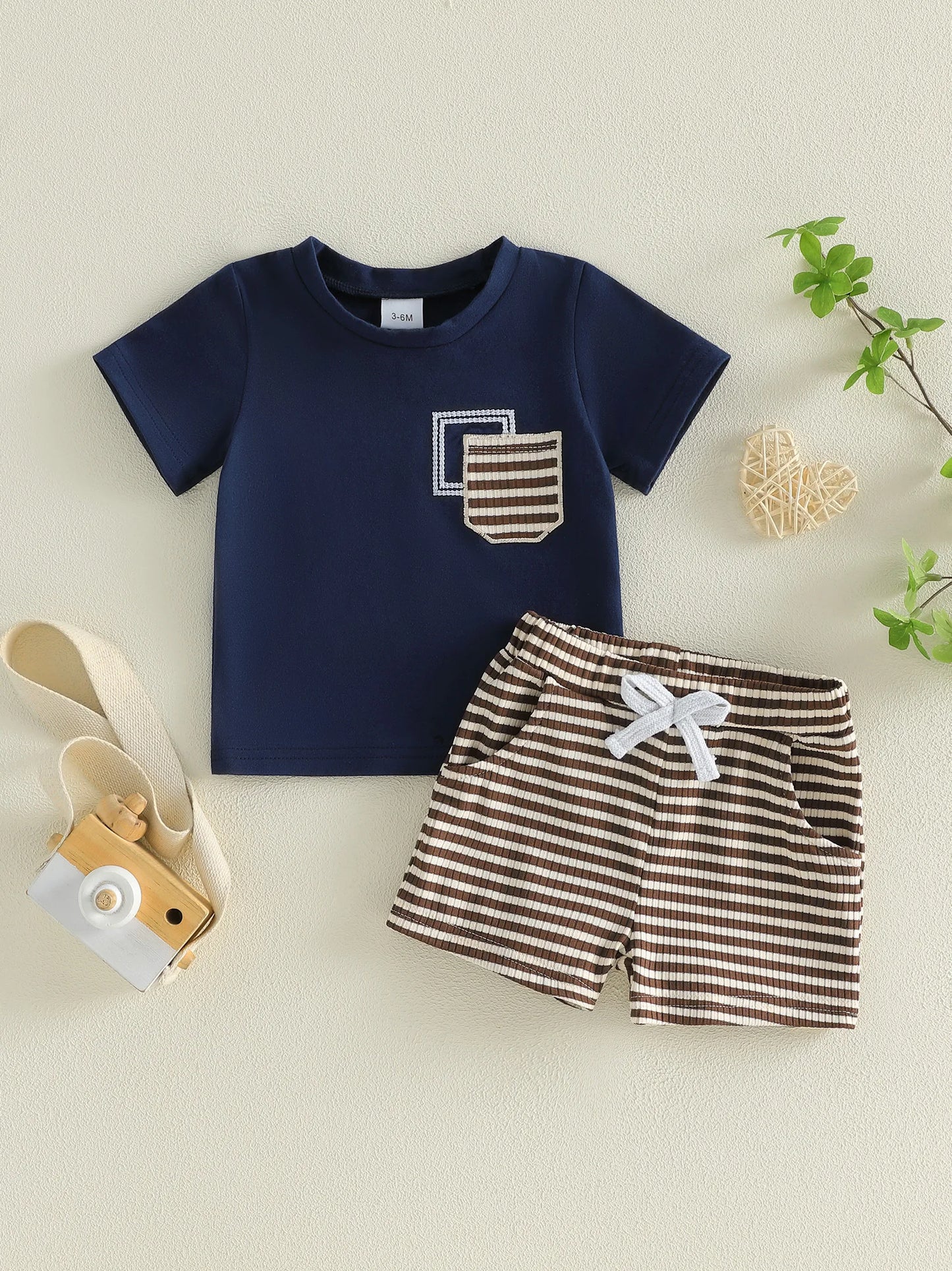 Toddler Boys 2Piece Short Sleeve Tee Striped Shorts Set