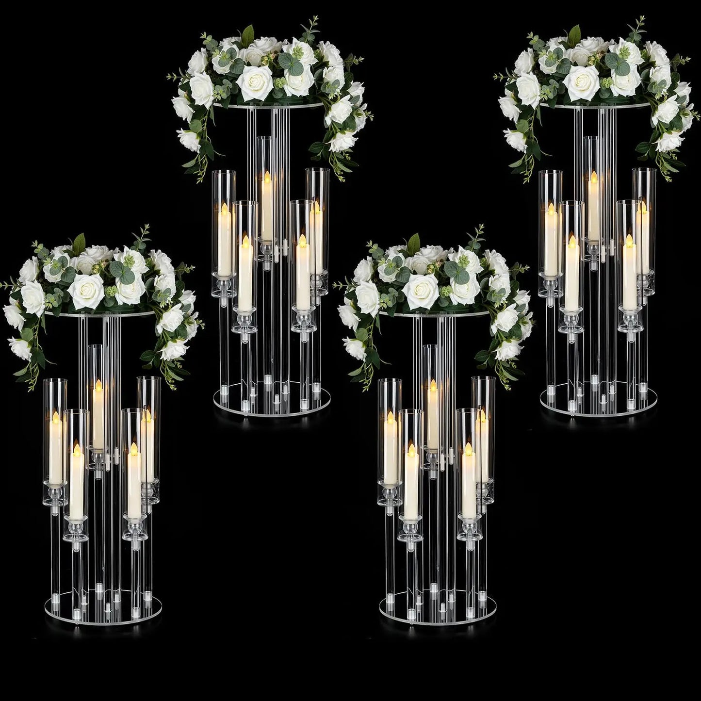 4PCS 5 Arm Candelabra,Clear Centerpiece for Table,Acrylic Centerpiece Stand for Wedding Reception,Candle Holder for Room Decor - Louie's Joint 