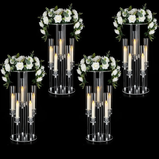 4PCS 5 Arm Candelabra,Clear Centerpiece for Table,Acrylic Centerpiece Stand for Wedding Reception,Candle Holder for Room Decor - Louie's Joint 