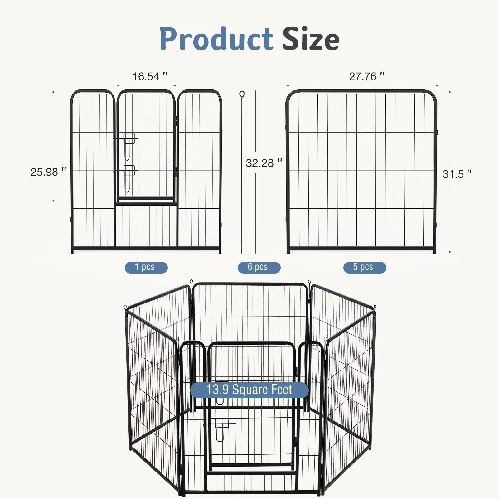 JHK 6 Panels Metal Dog Playpen Pet Fence 24 Inch to 40 Inch Foldable Large Dog Puppy Exercise for Yard Gate Camping Outdoor - Louie's Joint 