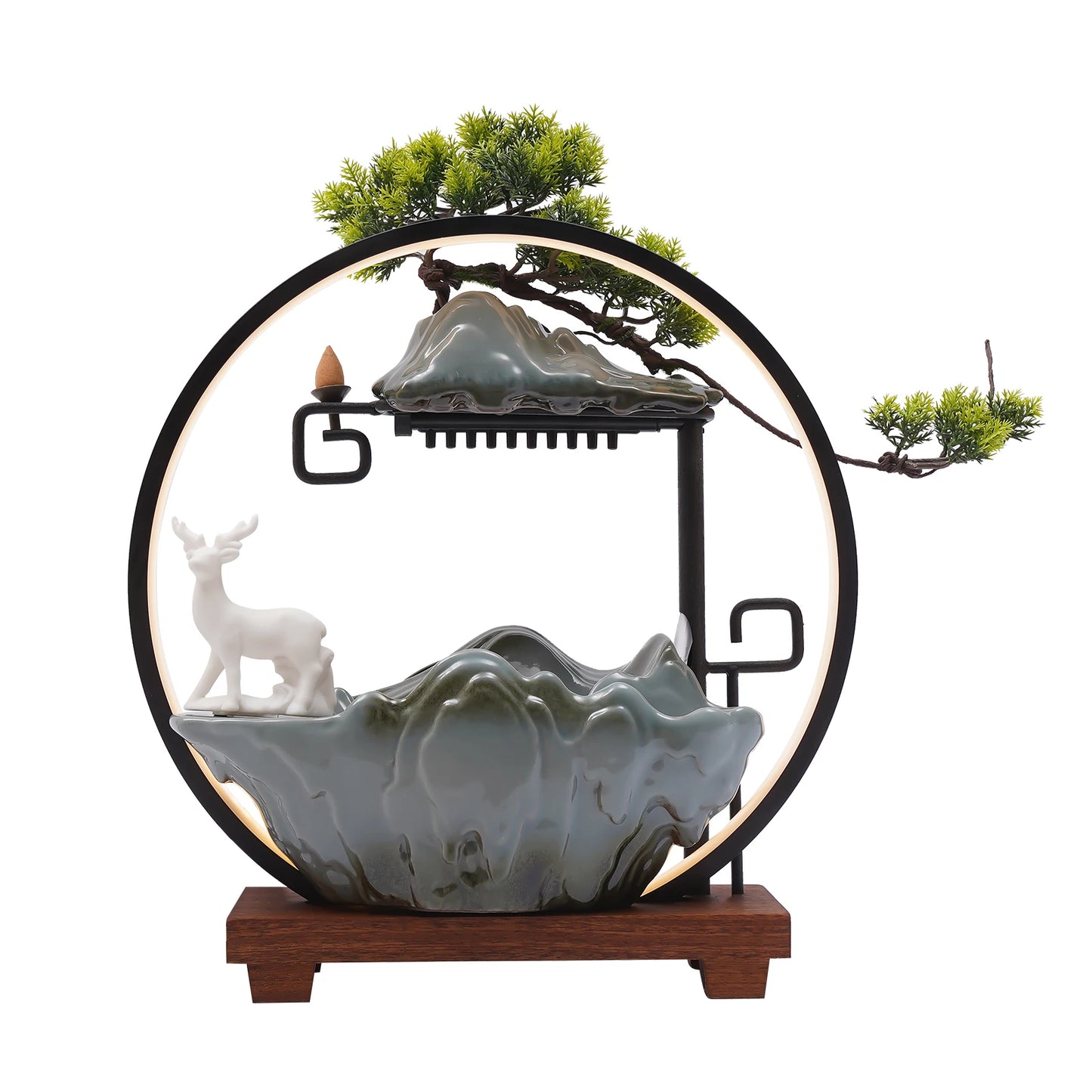 Bymaocar Decorative Water Fountain Tabletop Fountain LED Light Mist Effect Indoor Fountain Simulated Landscape Bonsai Tree Home Office Desk Decor Zen Relaxation Gift