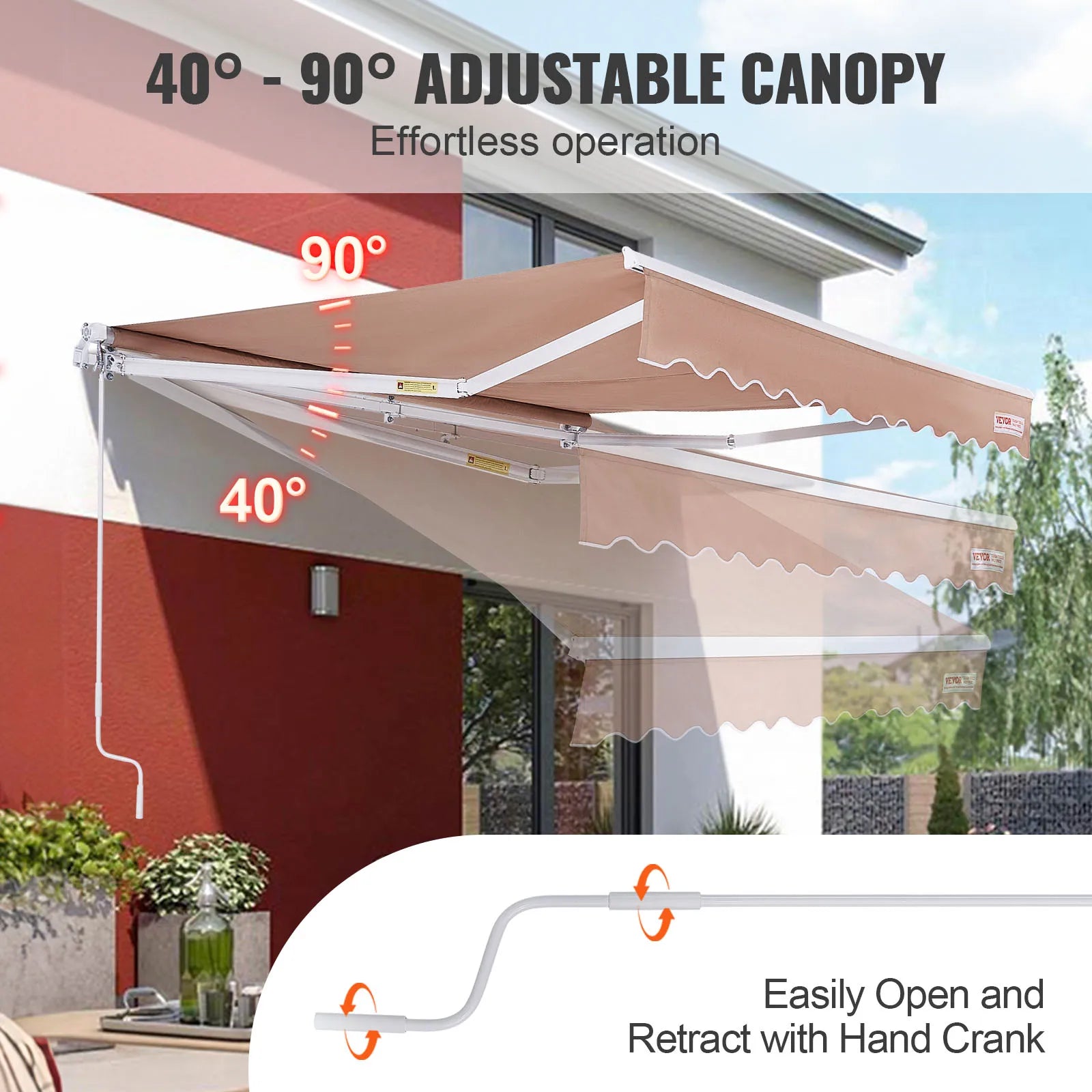 SucceBuy Manual Retractable Awning Outdoor Awning Retractable Sun Shade Water-Resistant Polyester Patio Door Window for Backyard - Louie's Joint 