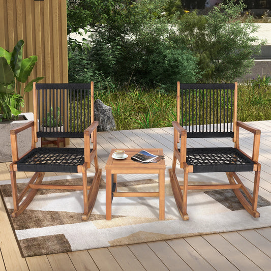 HOMASIS 3 Piece Acacia Wood Patio Bistro Table And Rocking Chairs Set