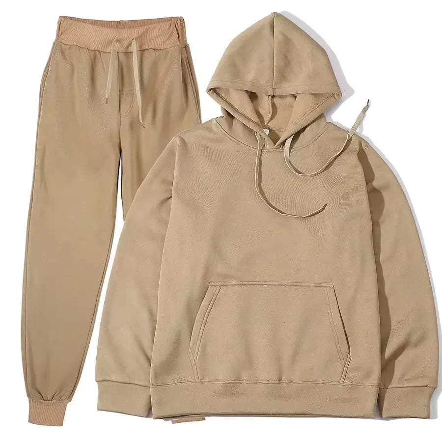 Winter Women Tracksuit Two Piece Set With Hooded Sweatshirt