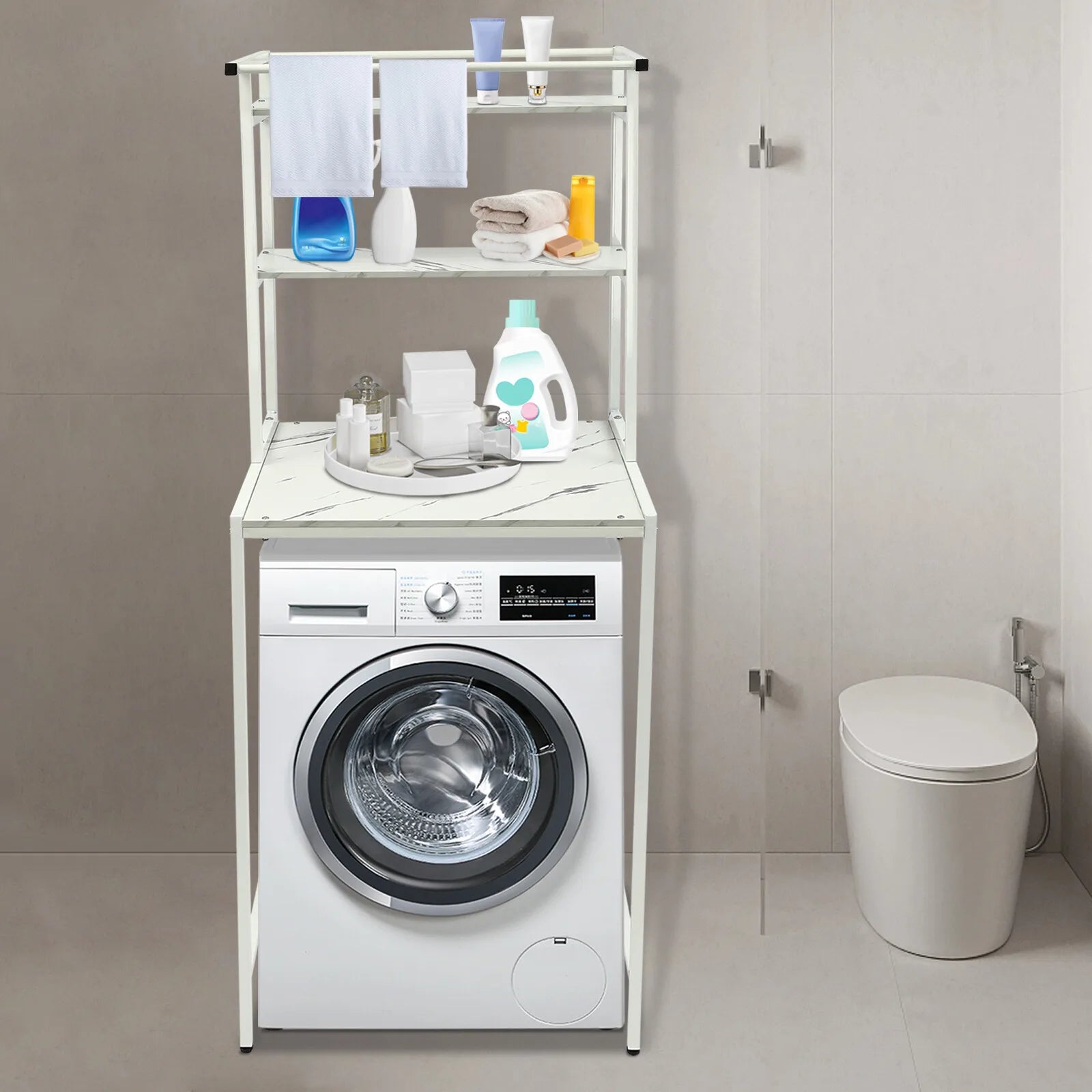 Over The Washer and Dryer Storage Shelf 3-Tier  Bathroom Storage and Organizer Rack for Hanging Towels and Drying Clothes - Louie's Joint 