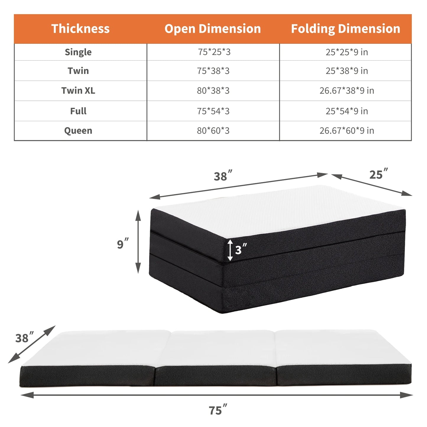 JHK Tri-Fold Memory Foam Mattress with Collapsible and Washable Cover Portable Floor Bed with CertiPUR-US Certified for Travel - Louie's Joint 