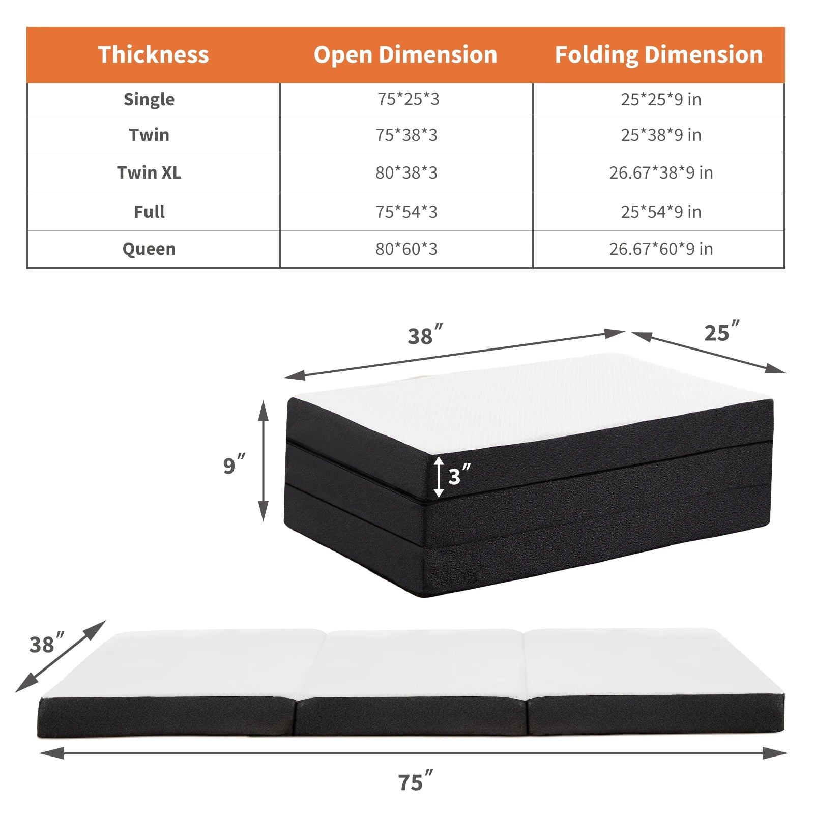 JHK Tri-Fold Memory Foam Mattress with Collapsible and Washable Cover Portable Floor Bed with CertiPUR-US Certified for Travel - Louie's Joint 