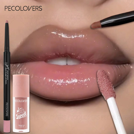 2PCS/Set Lip Liner and High Gloss Lip Glaze Set, Waterproof and Moisturizing Formula, Combined Use, Easy To Achieve Natural and Perfect Lip Makeup, Makeup Lovers, Trendy Girls