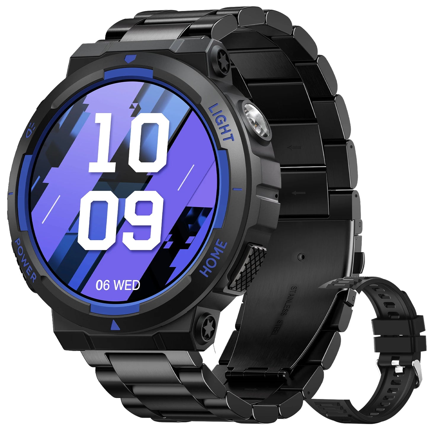 EIGIIS Smart Watches for Men with LED Flashlight 1.53" HD with 100+ Sport Modes Health/Sleep Monitor and 3ATM Waterproof Watche
