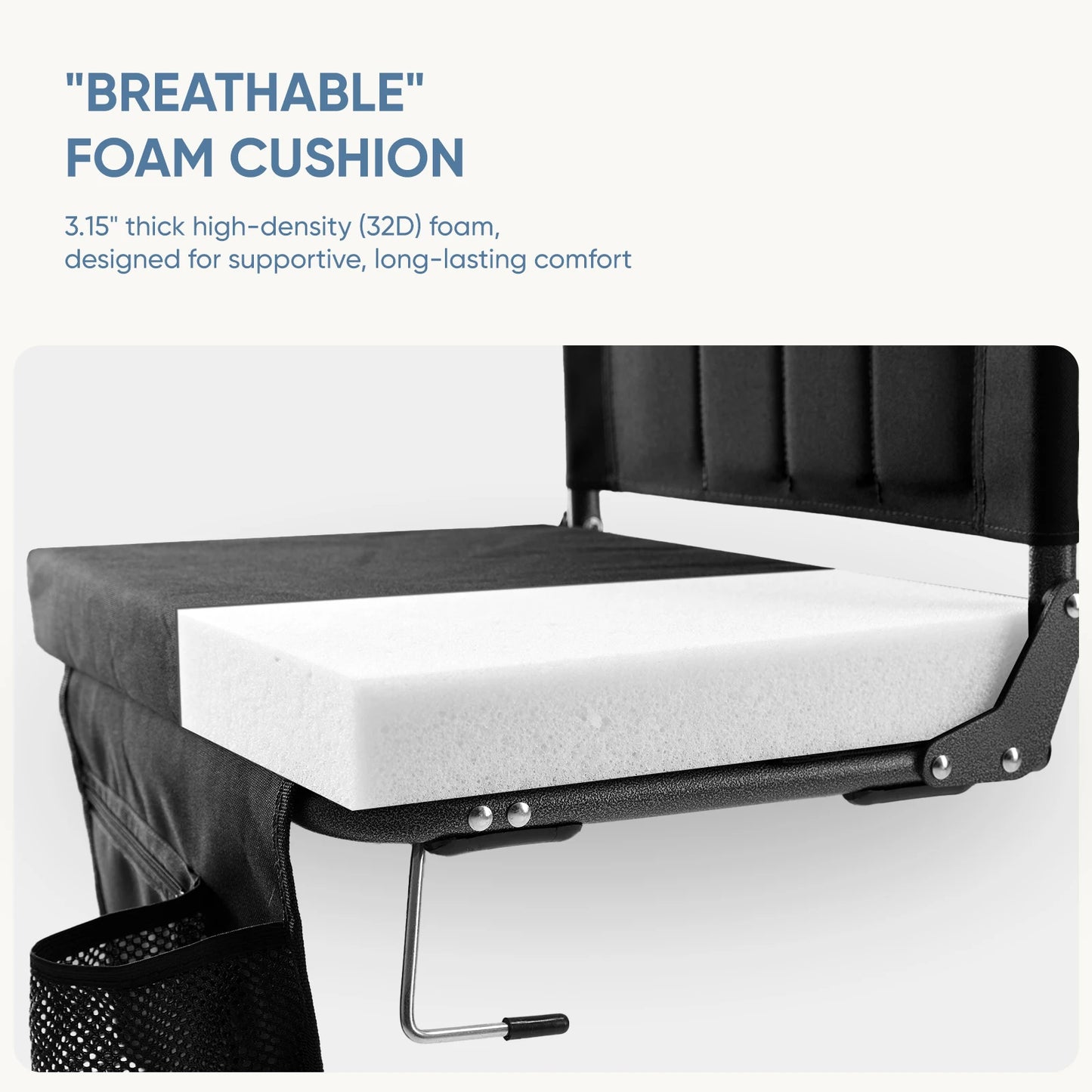 JHK Outdoor Foldable Seat with Back Support Wide Portable Lightweight Chairs with 3.15" Thick Padded Comfortable Seat For Picnic