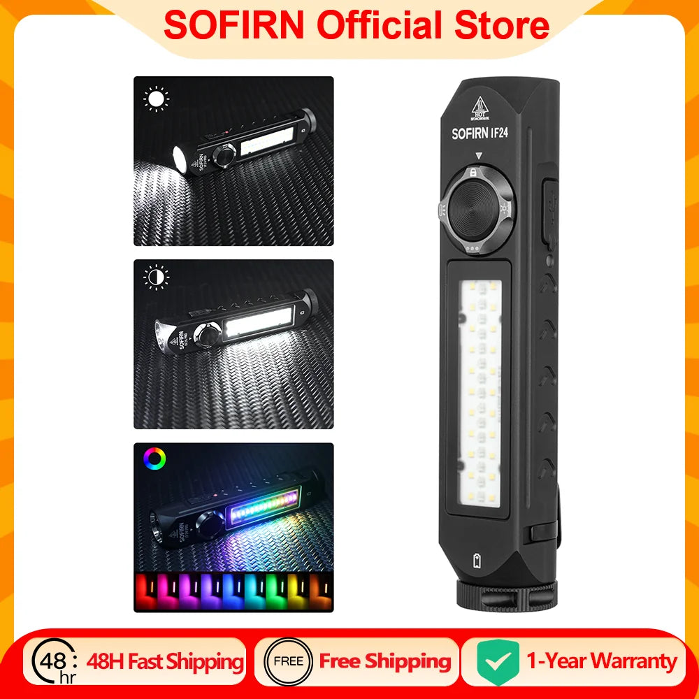 Sofirn IF24 RGB Light SST40 2000lm Powerful LED Flashlight 5V 2A 18650 USB C Rechargeable Torch IP66 Waterproof with Magnetic - Louie's Joint 