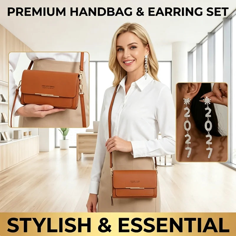 1 Pair Earrings or 2PC(1PC Messenger Bag+1 Pair Earrings )Women's Small Shoulder Crossbody Bag and Elegant Rhinestone 2027 Long Drop Earrings, Mobile Phone Card Wallet Bag,Casual Handbag for Party Birthday,Daily Use Holiday G