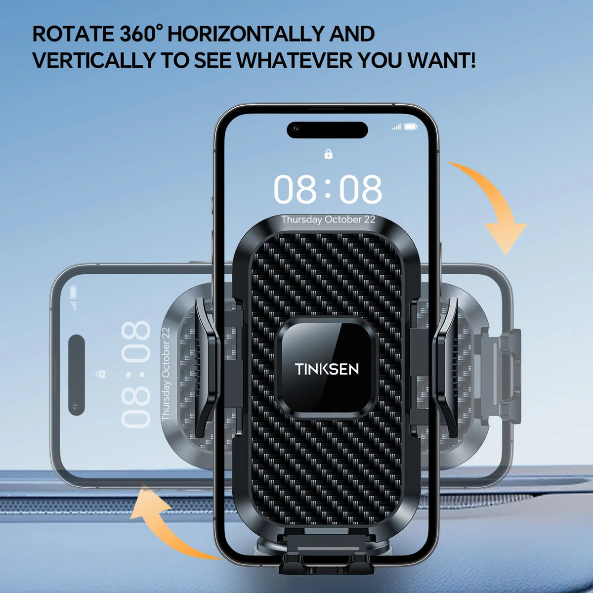 TINKSEN upgraded car phone holder, a universal car phone holder suitable for dashboard, compatible with iPhone, Samsung and all Android smartphones