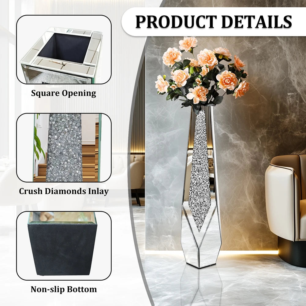 Crushed Diamond Mirrored Flower Vase Standing Large Size - Louie's Joint 