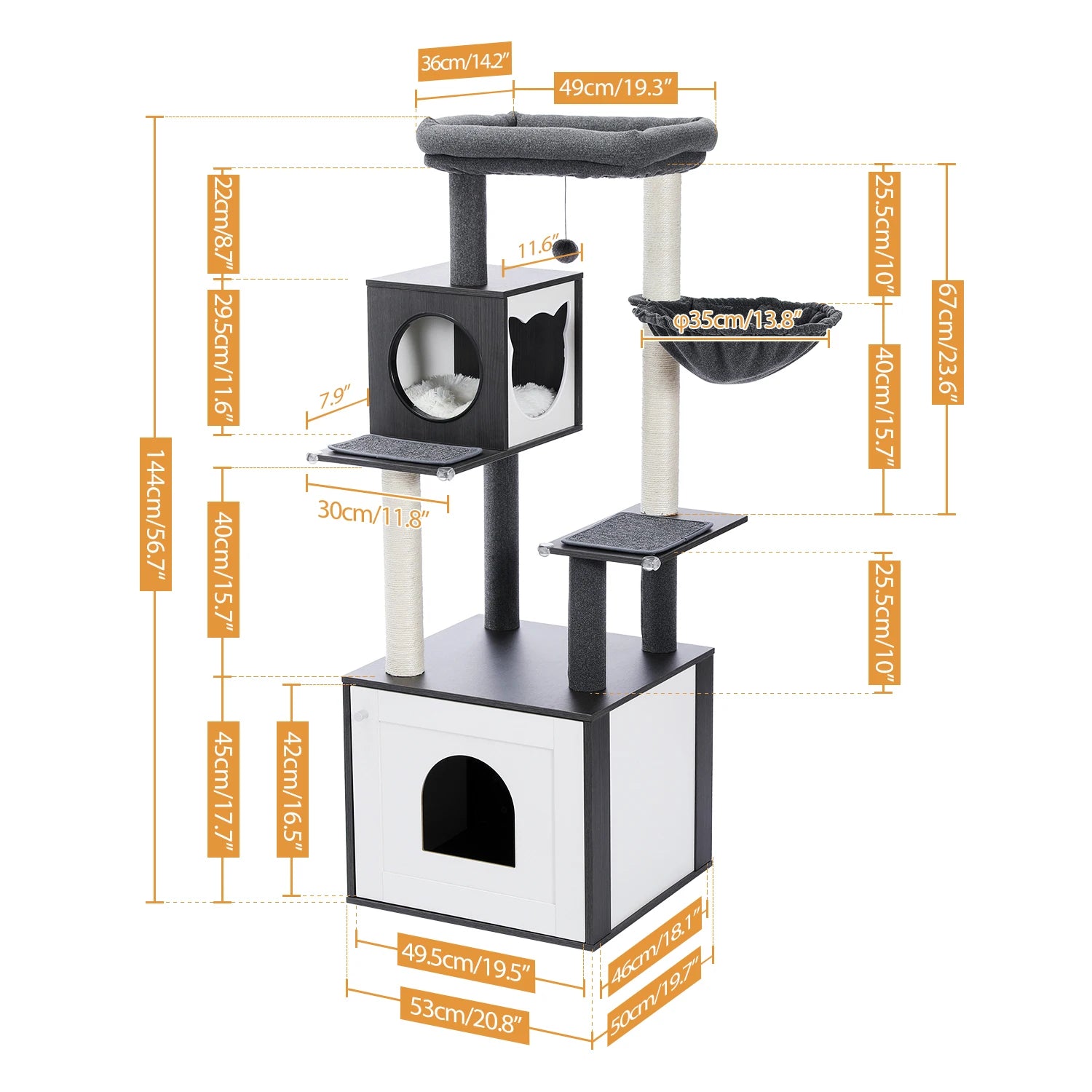 Multi-Level Cat Tree for Indoor Wood Cat Tower with Scratching Posts Spacious Condo Hammock Top Perch Cat Scratcher Cat Toys - Louie's Joint 