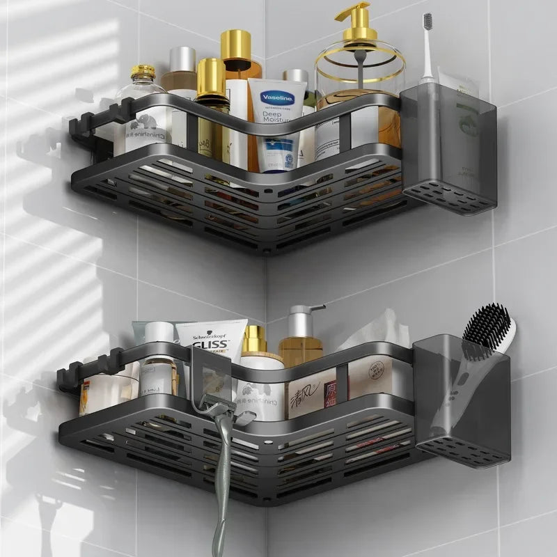 Stainless Steel Corner Shelf Dual Layer No Drilling Wall Mounted Organizer