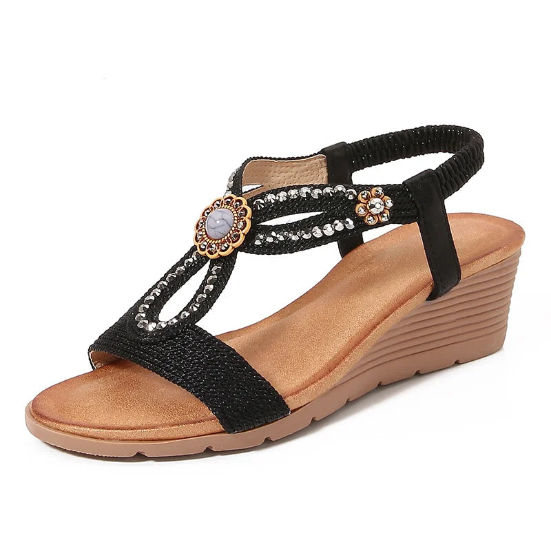 Platform Wedge Sandals For Women With Rhinestones Beach Shoes