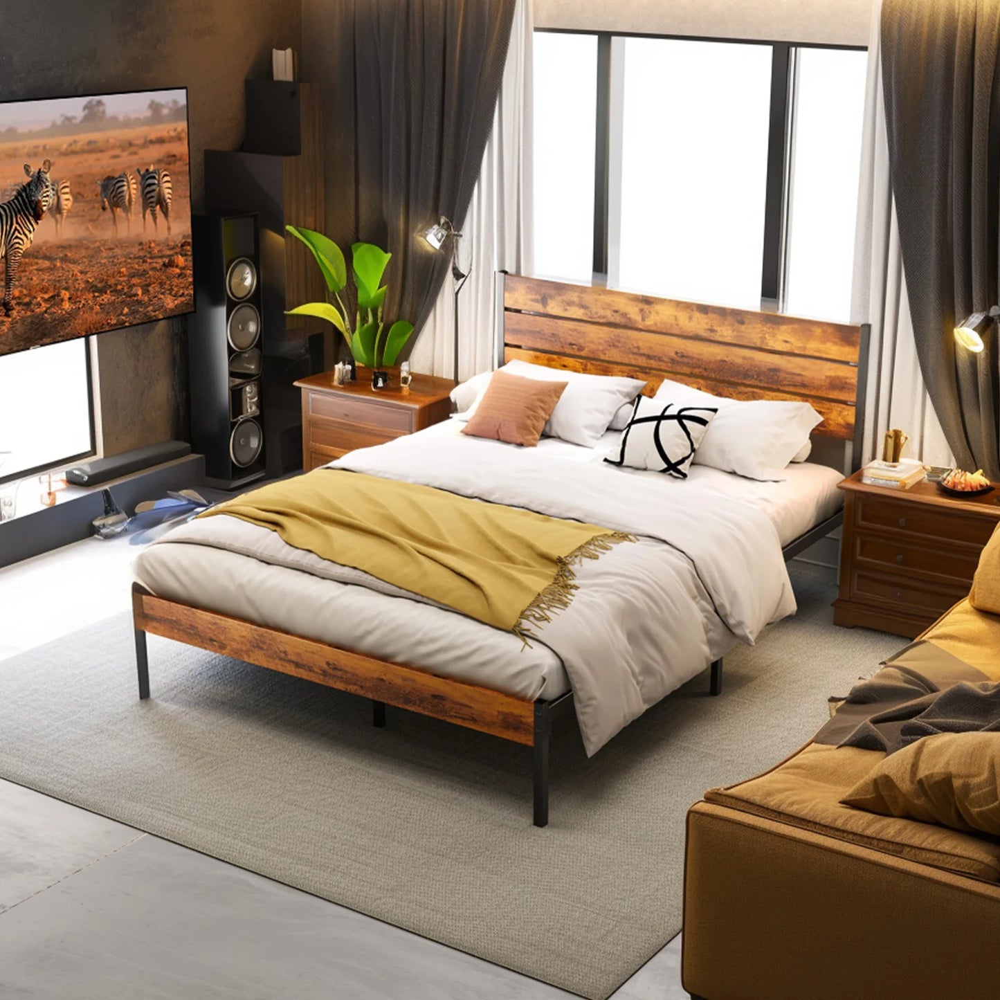 JHK Queen Size Metal Platform Bed Frame with Headboard and Footboard with 800LBS Sturdy Wooden Slats Support For Bed Room Home - Louie's Joint 