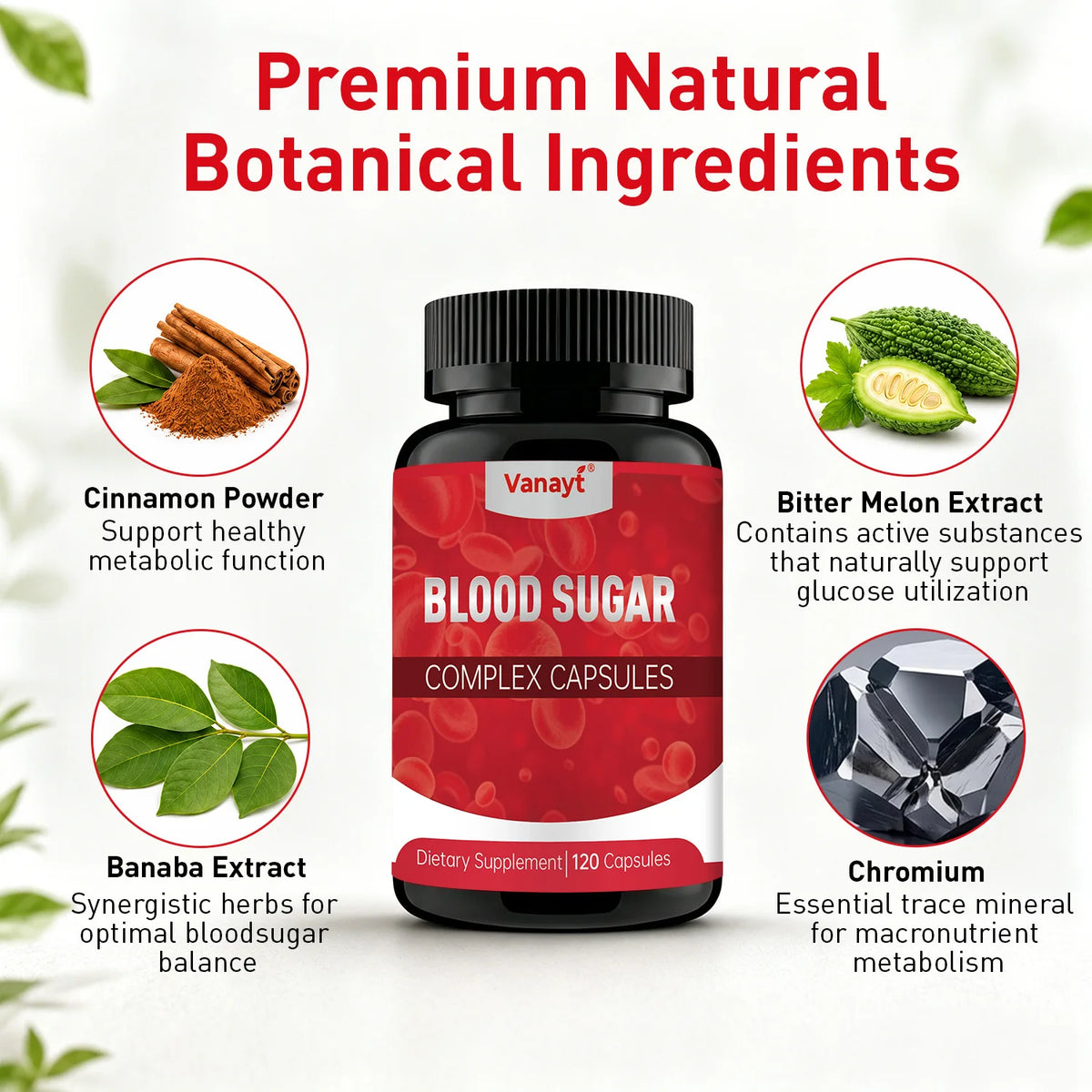 Blood Sugar Capsules Daily Wellness Supplements with Cinnamon & Alpha Lipoic Acid Ingredient Metabolic Balance Support 120 Count