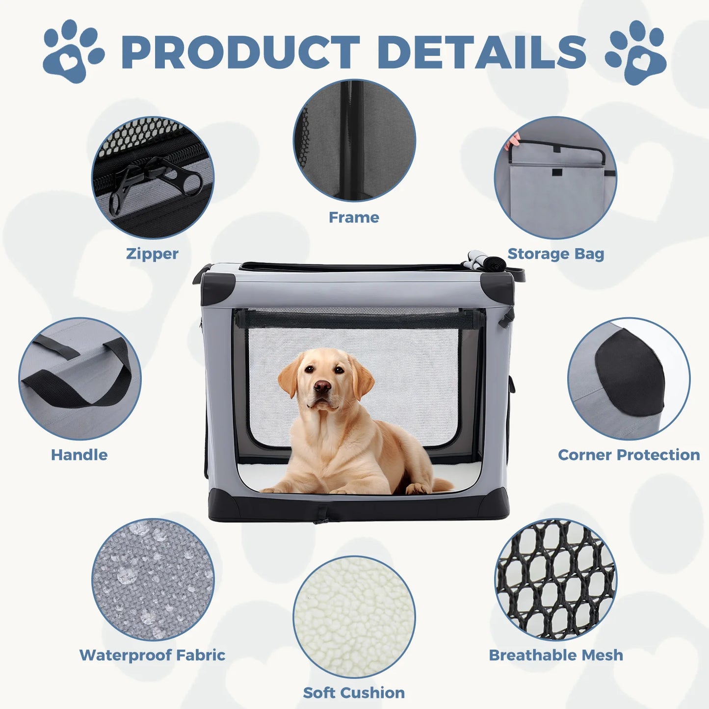 JHK 600D Oxford Fabric Foldable Soft Dog Crate Portable Pet Kennel with 3 Doors Use for Small to Extra Large Dogs Indoor - Louie's Joint 