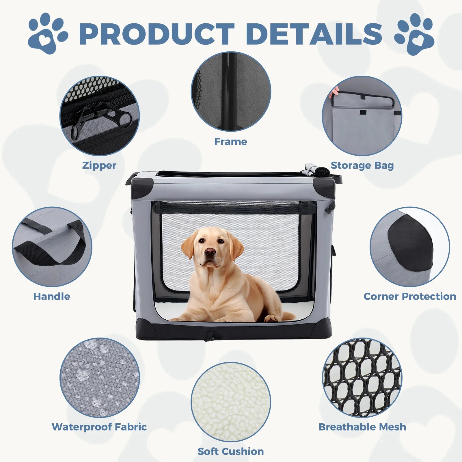 JHK 600D Oxford Fabric Foldable Soft Dog Crate Portable Pet Kennel with 3 Doors Use for Small to Extra Large Dogs Indoor - Louie's Joint 