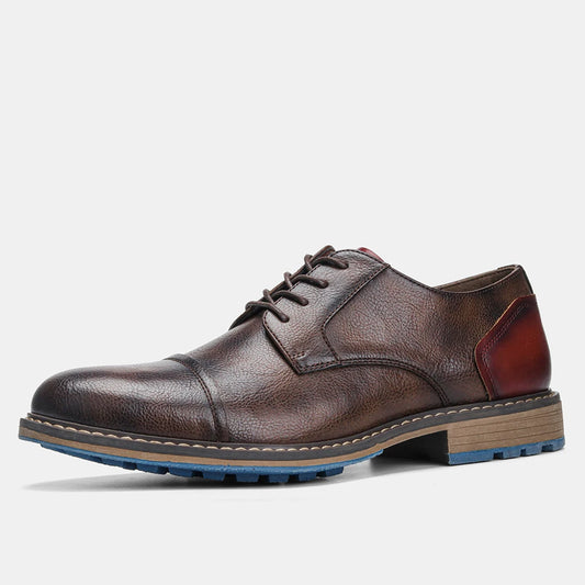 Retro Men Casual leather shoes Cap Toe Oxford Men Derby Shoes Fashion Men Leather Shoes