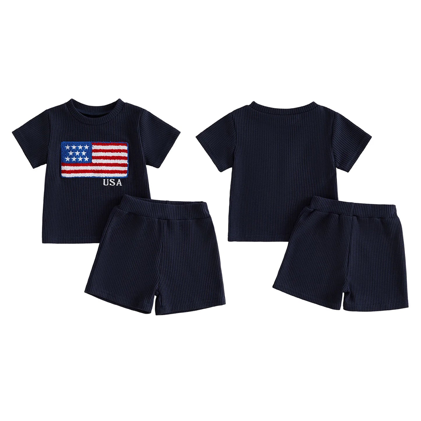 Infant Boy 4th Of July American Flag Embroidered Shirt Set