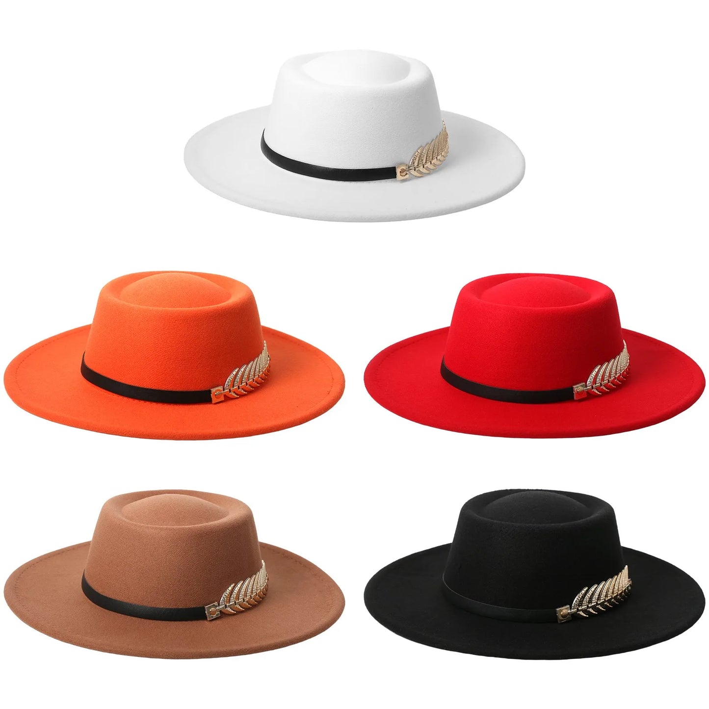 Womens Elegant Felt Cloche Flat Brim Hat with Metallic Fishbone Embellished Band - Louie's Joint 