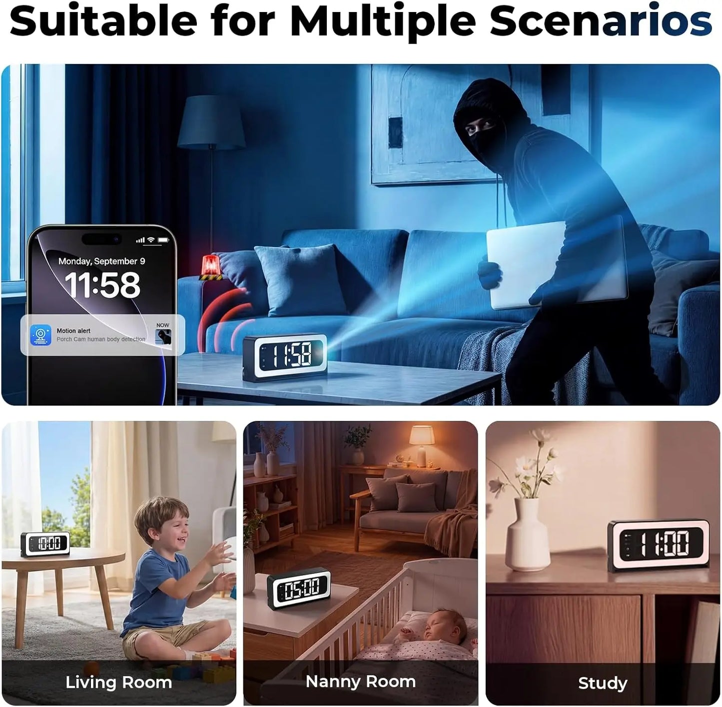 WESECUU Smart Clock Camera 2K Indoor Nanny Cam With WiFi