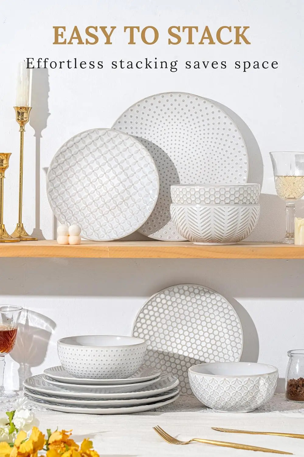 Embossed Microwave And Dishwasher Safe Dinnerware Set