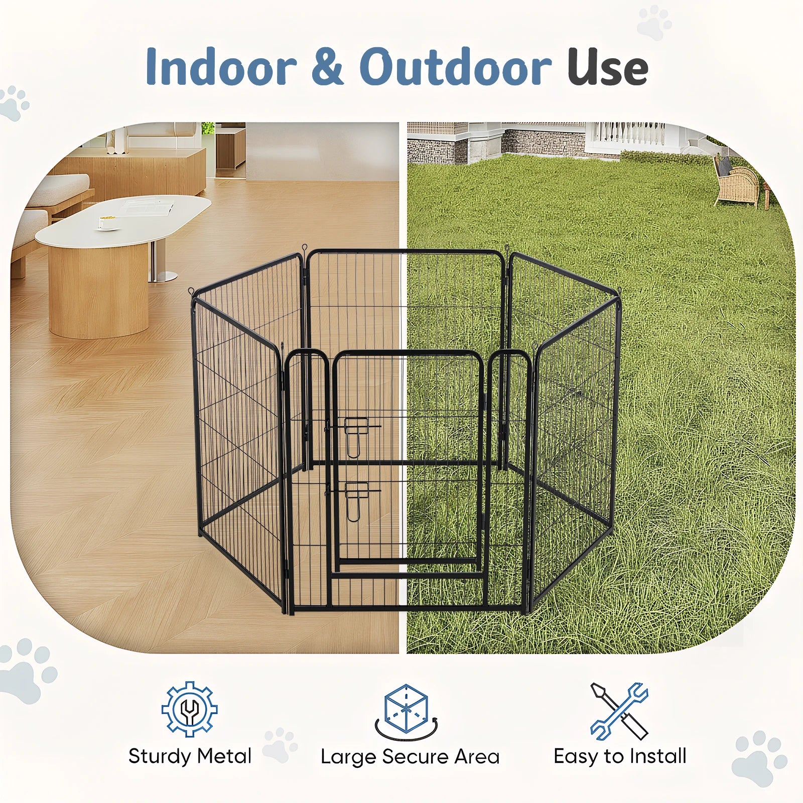JHK 6 Panels Metal Dog Playpen Pet Fence 24 Inch to 40 Inch Foldable Large Dog Puppy Exercise for Yard Gate Camping Outdoor - Louie's Joint 