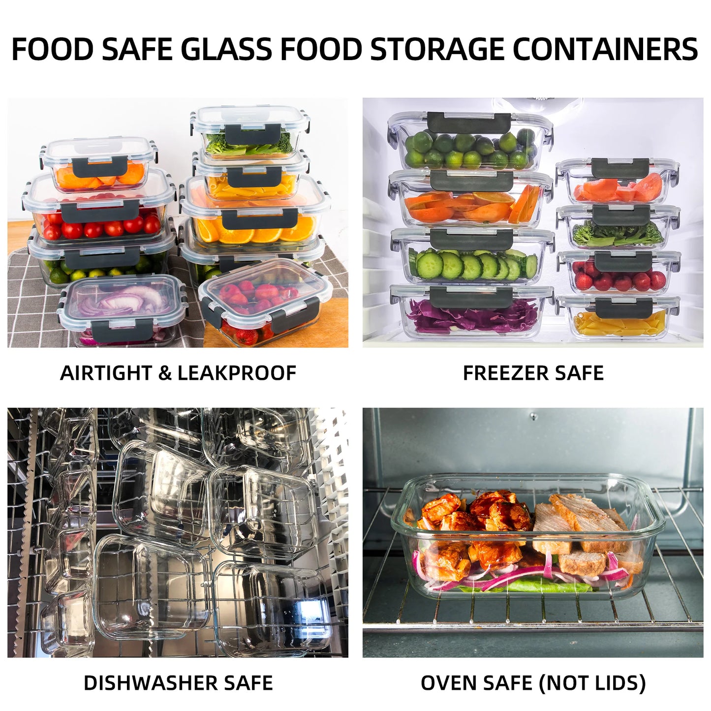 Borosilicate Glass Food Storage Containers Set BPA Free Leakproof