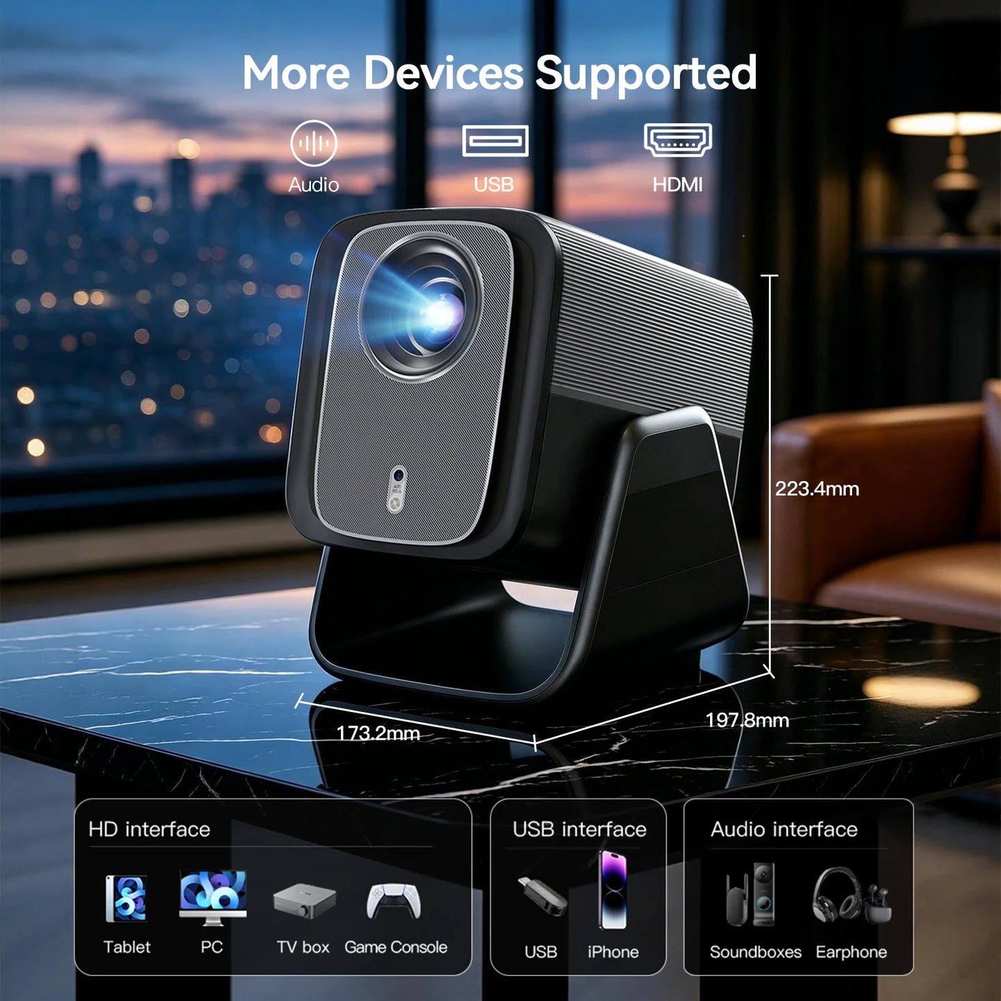 X5AR 8K Support Projector Native 1080P, Android 14 5G WiFi 6 BT5.4, Smart Auto Keystone Portable for Home Theater & Camping