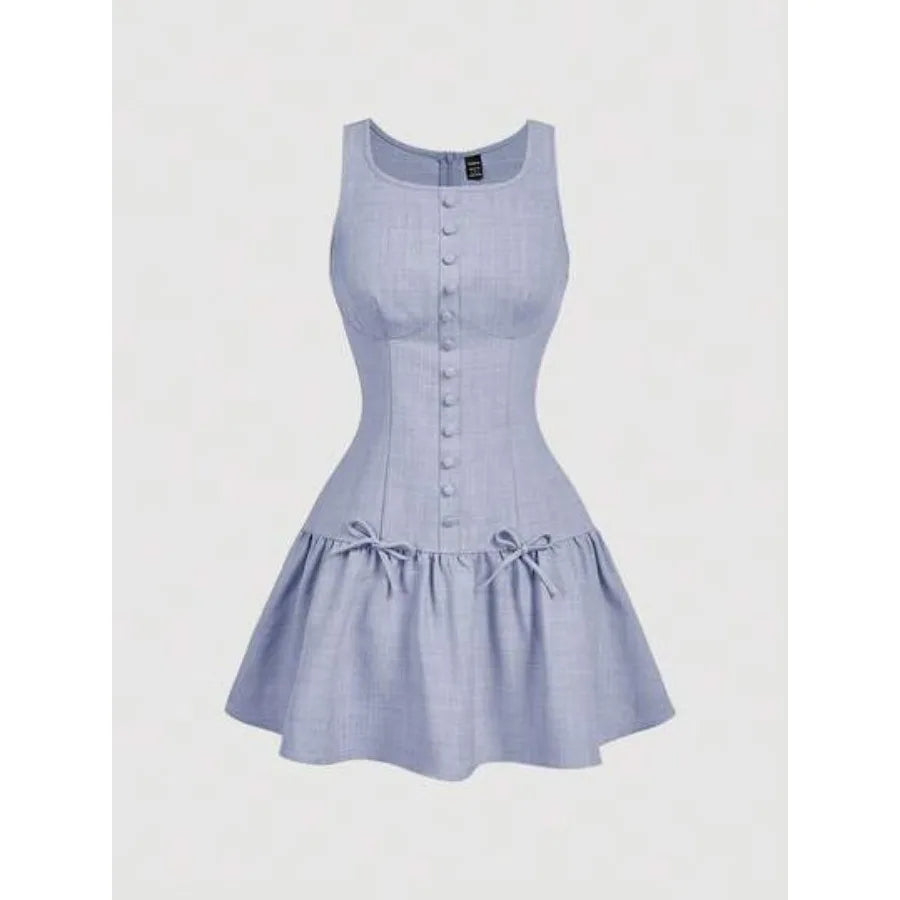 Knee Length Bow Decor Knit Dress For Women Summer Style