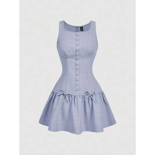 Knee Length Bow Decor Knit Dress For Women Summer Style