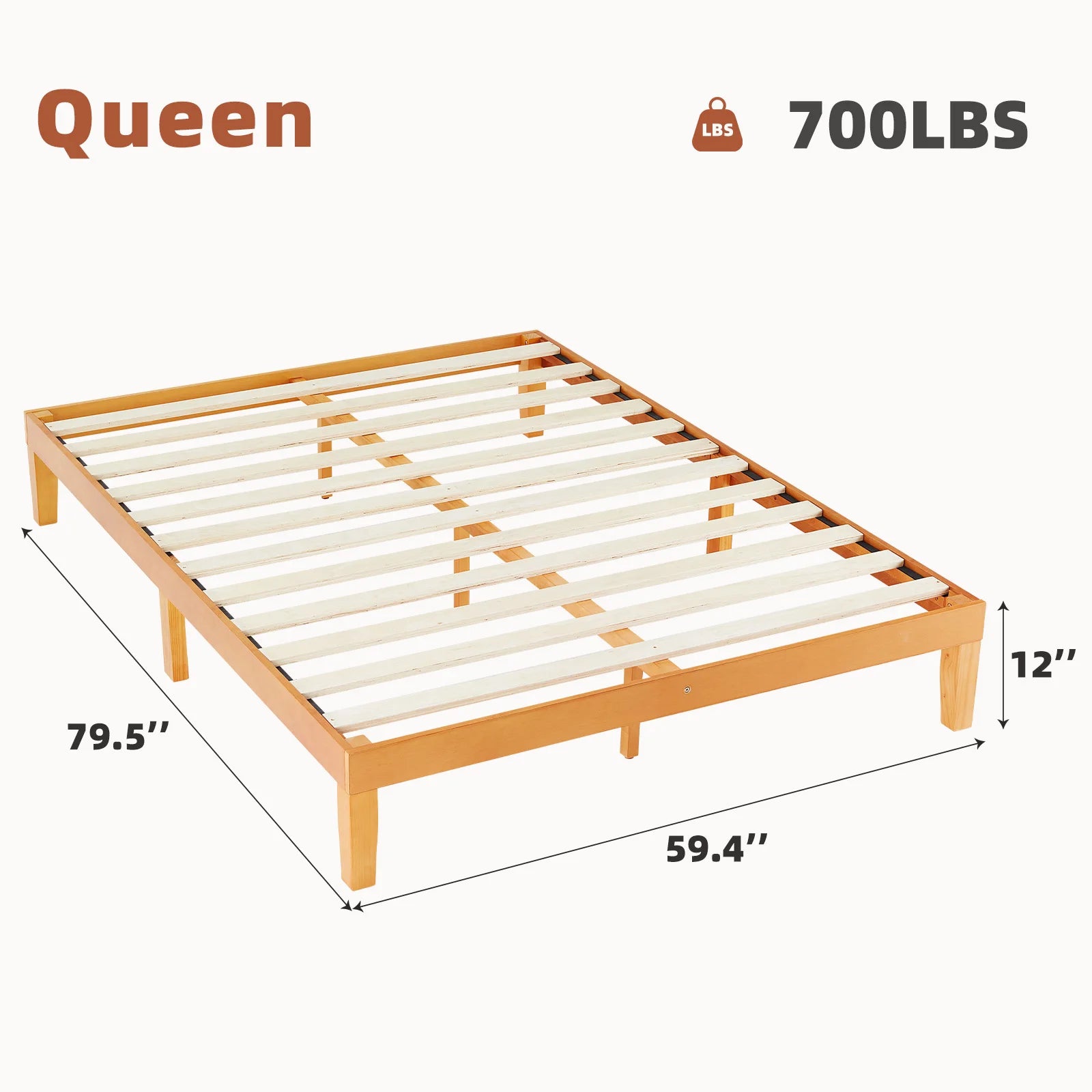 JHK All Size Solid Wood Bed Frame with Sturdy Wood Slat Support No Box Spring Needed Easy Assembly Eco-Friendly For Living Room - Louie's Joint 