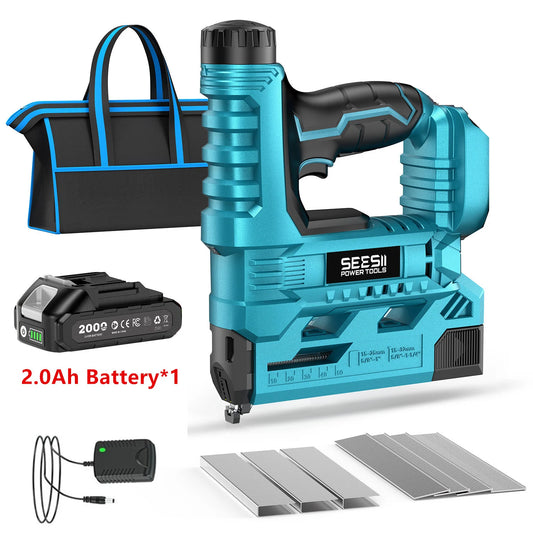 SEESII 18 Gauge Cordless Brad Nail Gun 1000 Brad Nails Cordless Stapler Framing Nailer Furniture Power Tool With 2pcs Battery - Louie's Joint 