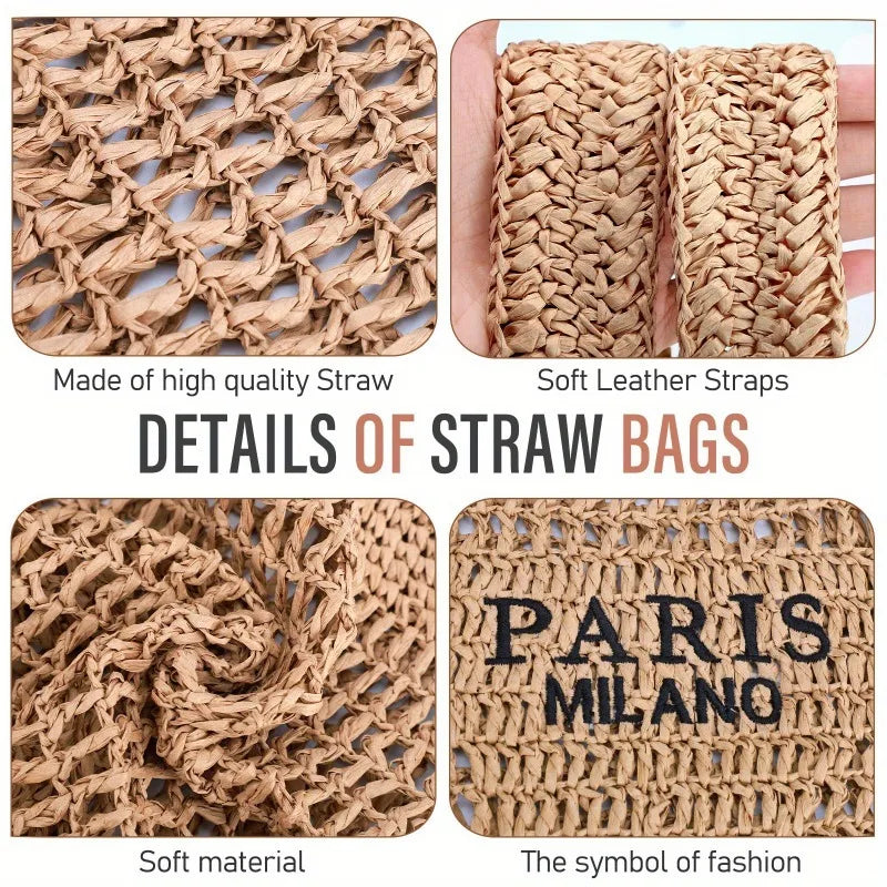 Summer Straw Beach Bag New Woven Bag Straw Mesh Tote Bag Foldable Large Capacity Womens Crossbody Shoulder Bag Purse for Holiday - Louie's Joint 