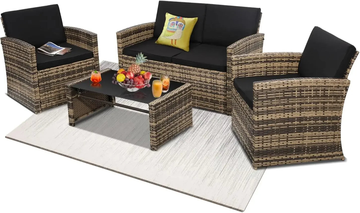 Outdoor Wicker Patio Conversation Set With Sofa And Table