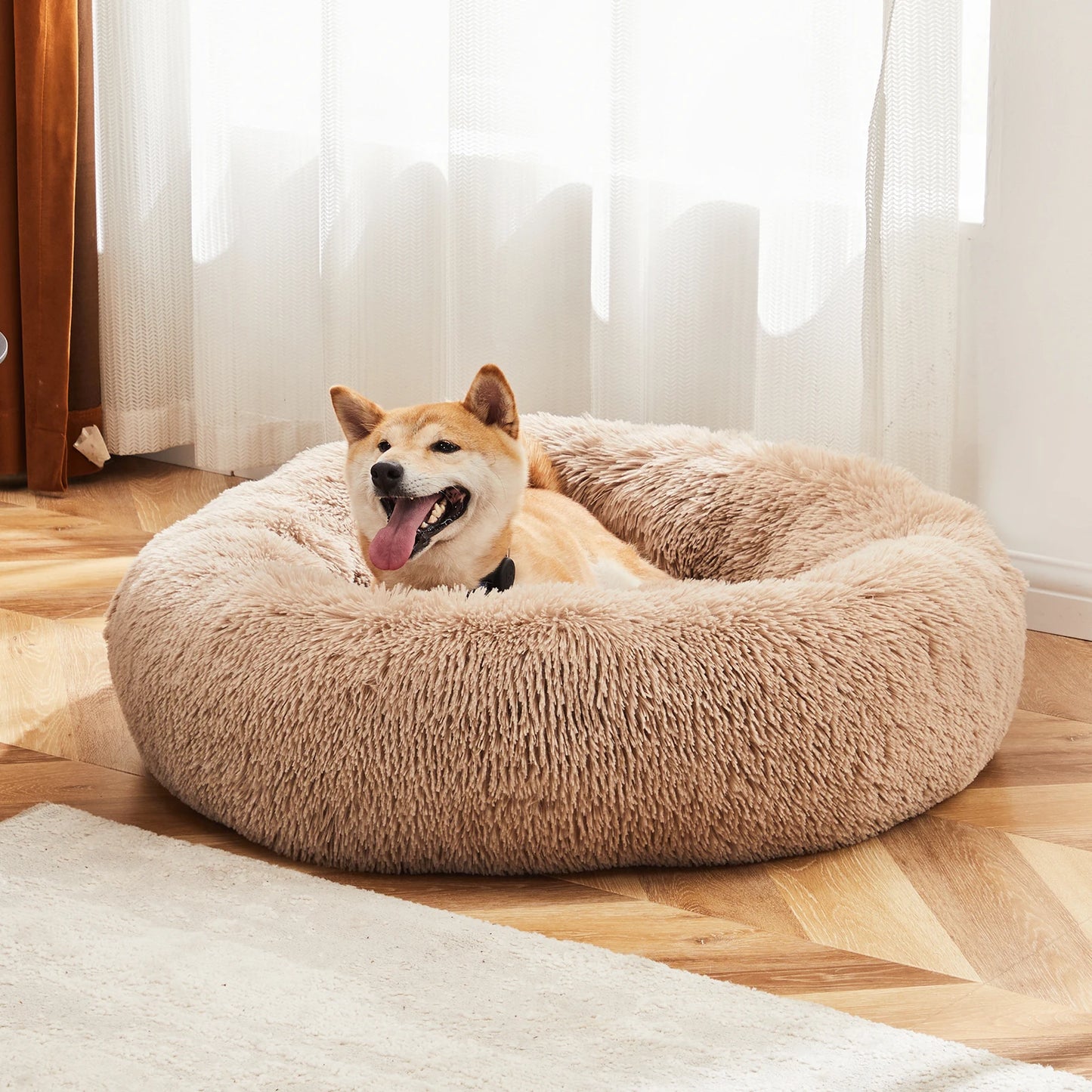 JHK Calming Dog Bed for Medium to Large Dogs Washable Large Pet Bed Anti-Slip Round Fluffy Plush Faux Fur Dog Bed - Louie's Joint 