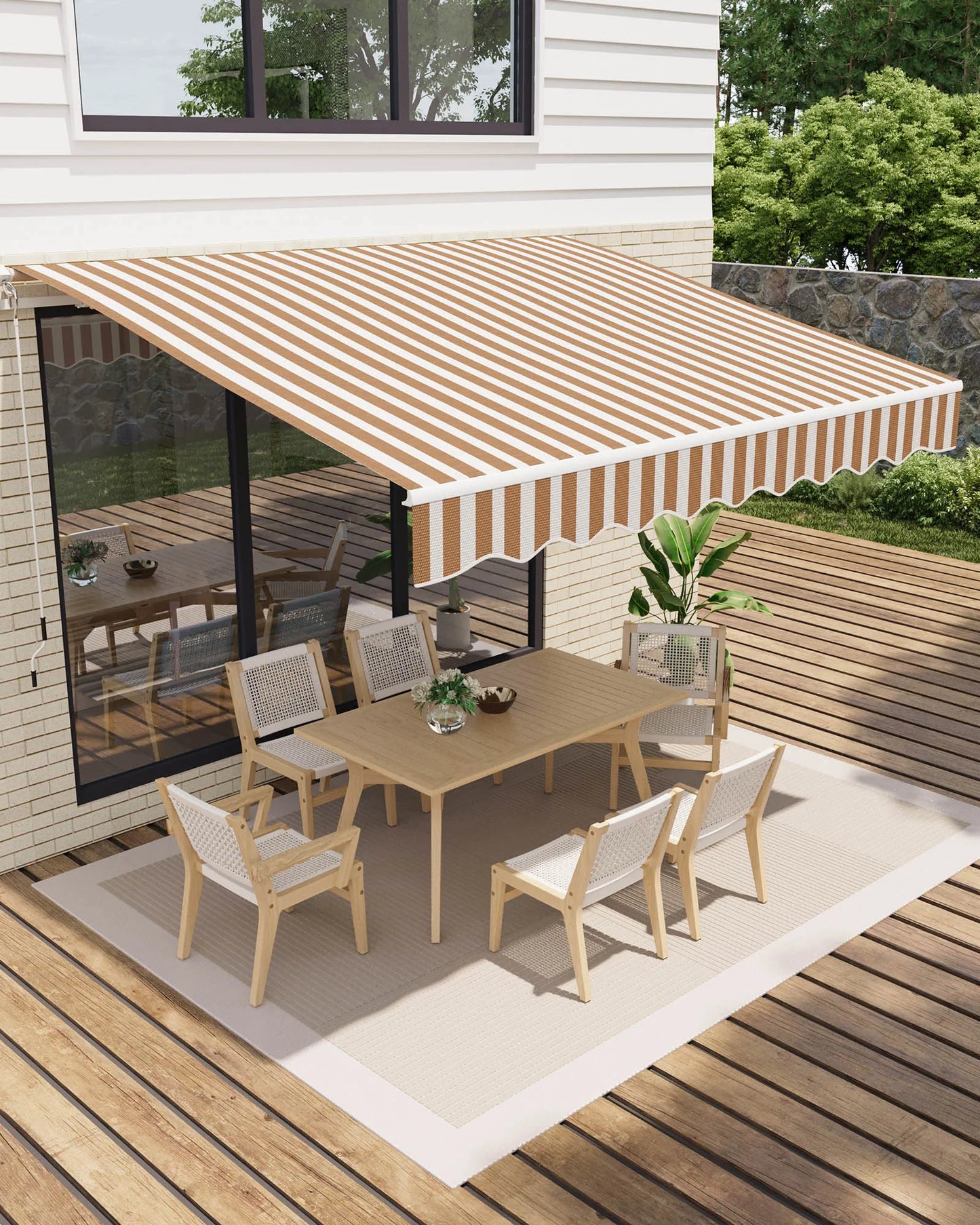 HiMISS Retractable Waterproof Patio Awning Manual Crank Aluminum Frame