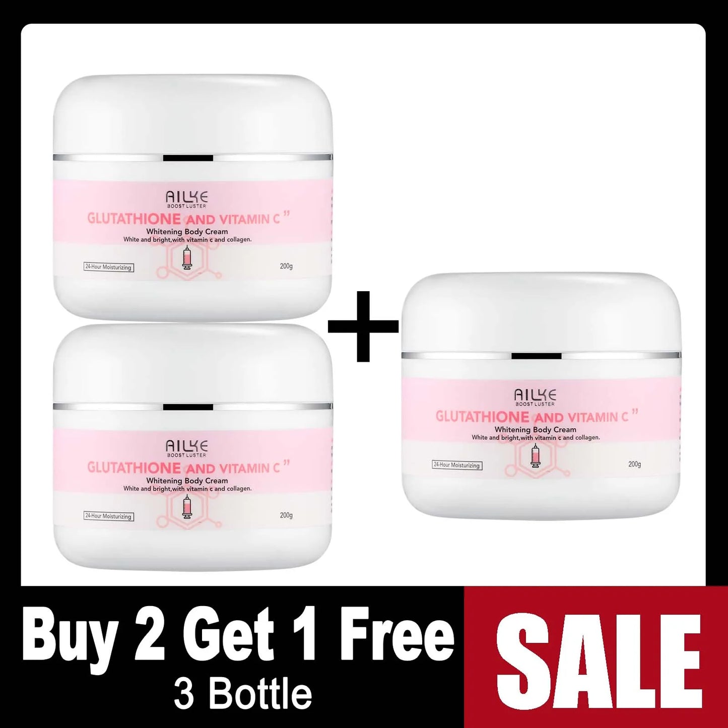 AILKE Glutathione and Vitamin C Whitening Body Cream For All Skin Types, Moisturizing, Reduce Freckles, Dark Spots, 200 ml - Louie's Joint 