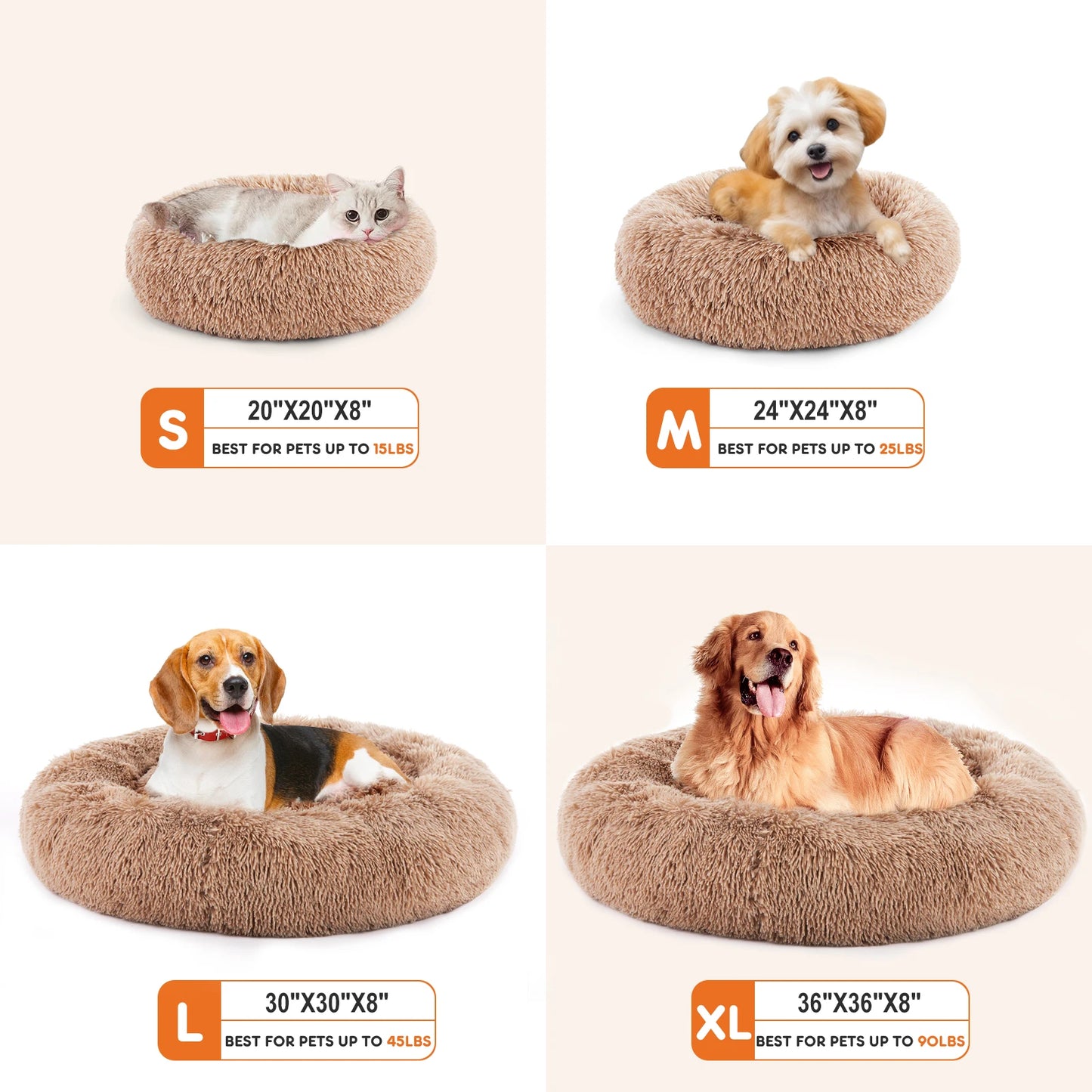 JHK Calming Dog Bed for Medium to Large Dogs Washable Large Pet Bed Anti-Slip Round Fluffy Plush Faux Fur Dog Bed - Louie's Joint 