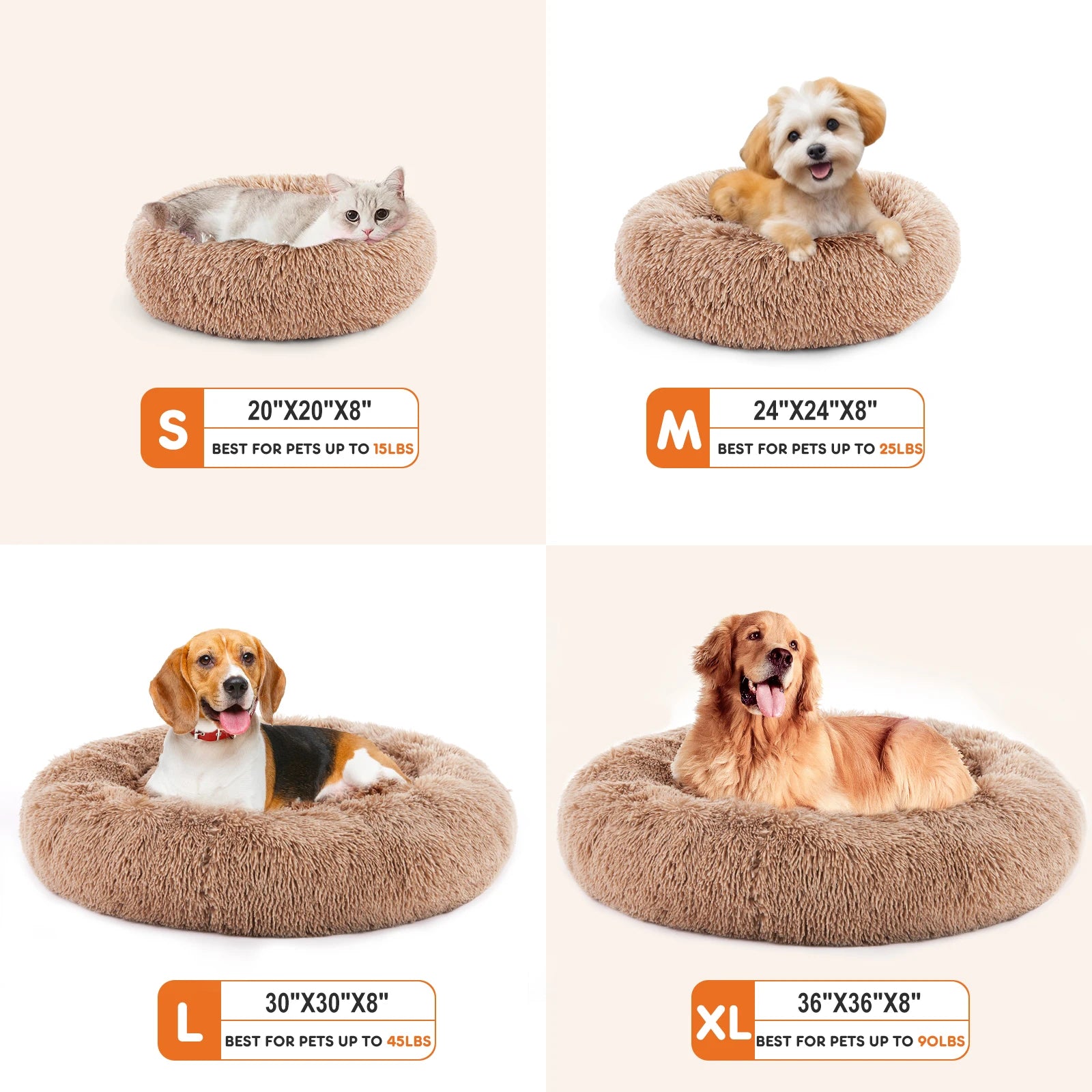JHK Calming Dog Bed for Medium to Large Dogs Washable Large Pet Bed Anti-Slip Round Fluffy Plush Faux Fur Dog Bed - Louie's Joint 