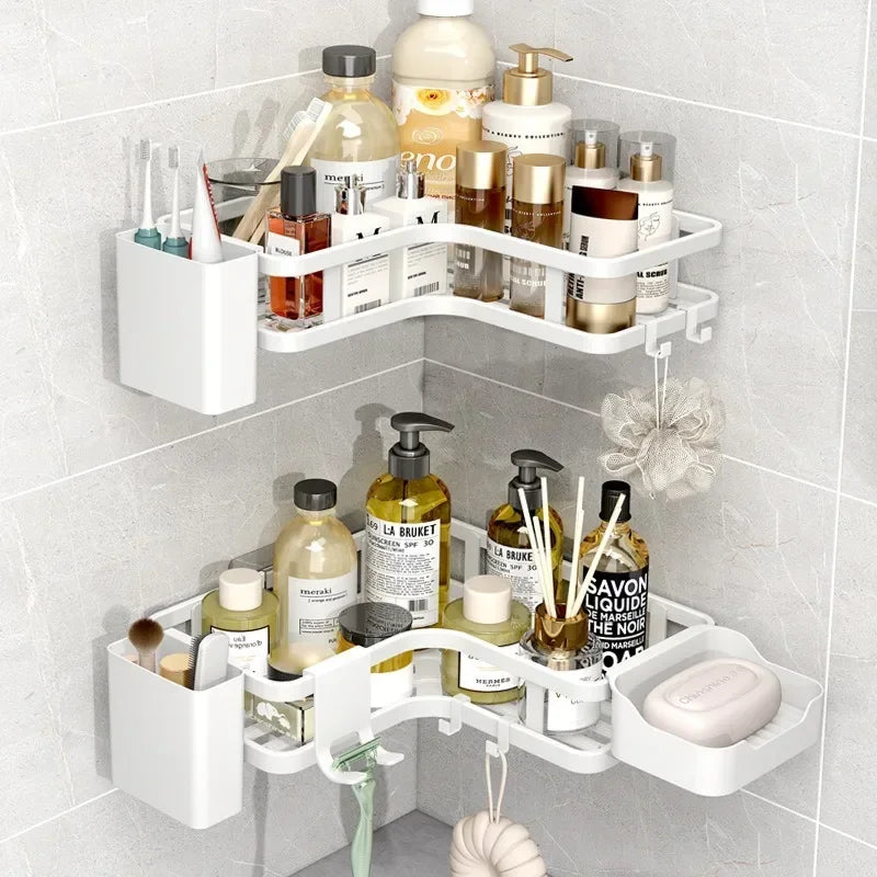Stainless Steel Corner Shelf Dual Layer No Drilling Wall Mounted Organizer