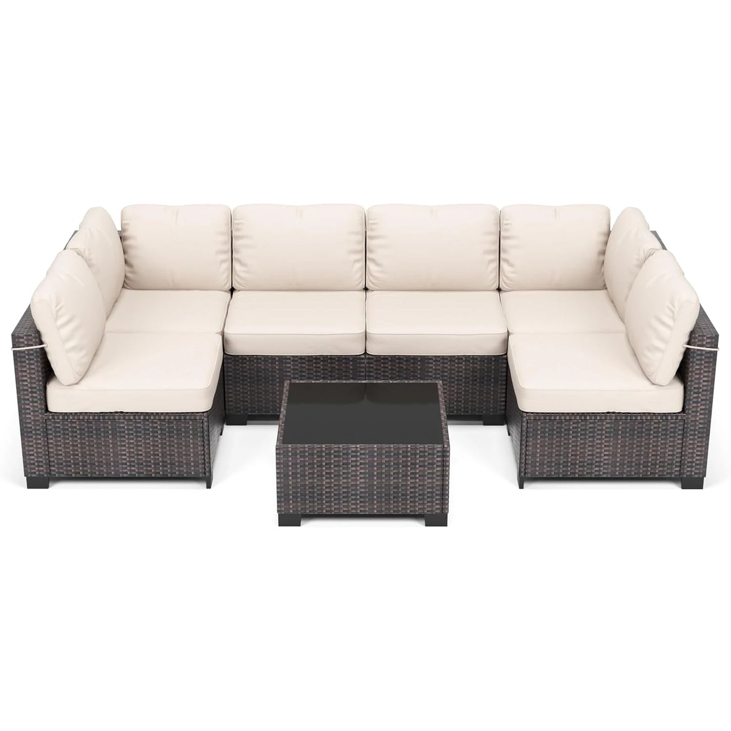 7-Piece Modular Outdoor Furniture Set, PE Rattan Wicker Sectional Modular Conversation Sofa Set, Perfect For Garden Balcony - Louie's Joint 