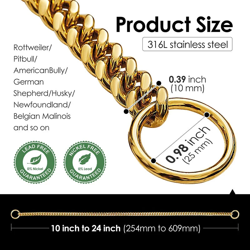 Stainless Steel Chain Dog Collar With Quick Release